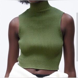 Zara Green Ribber Turtleneck Sweater size M